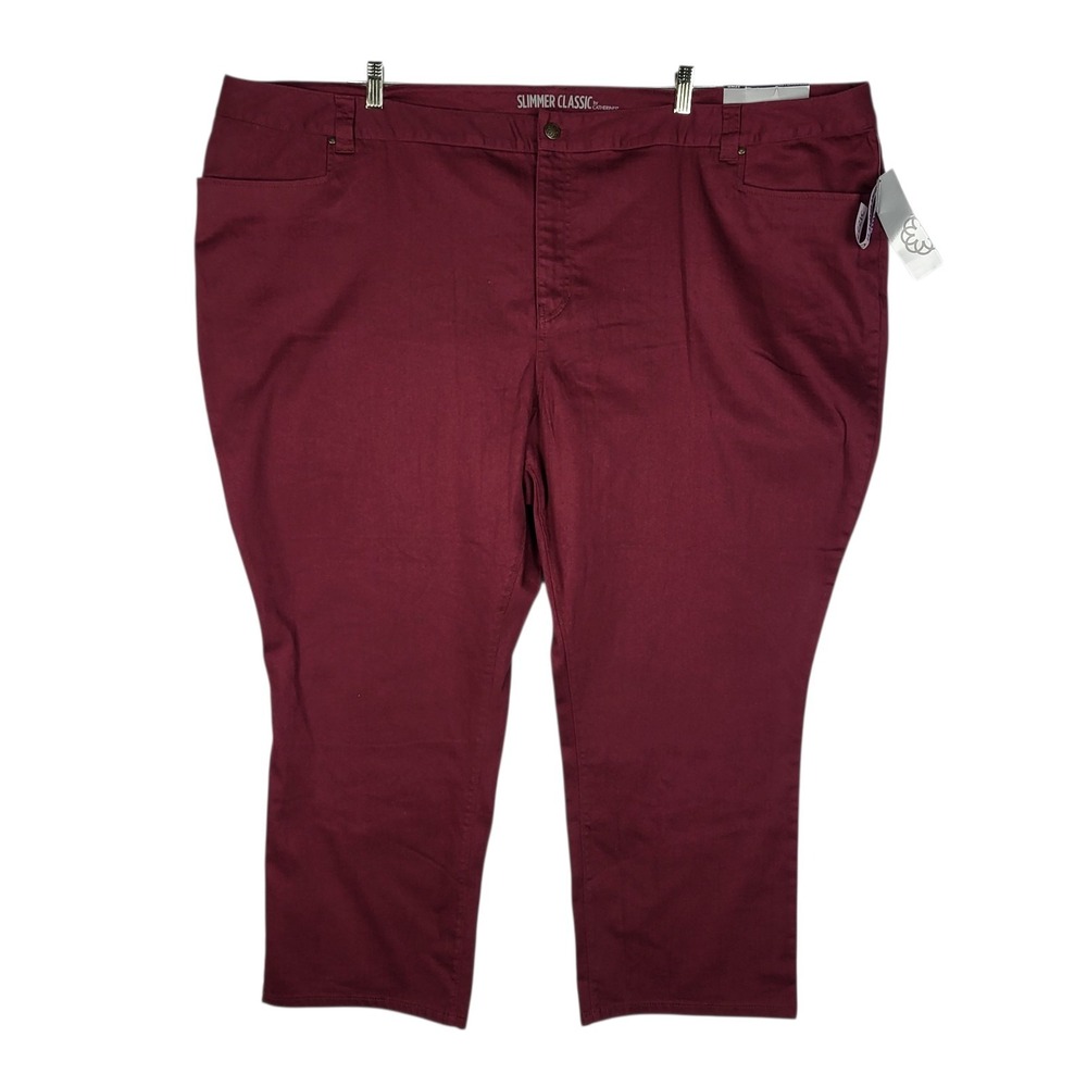 Catherine's Slimmer Classic Jeans Women's Plus Size 32W Petite Burgundy Stretch‎